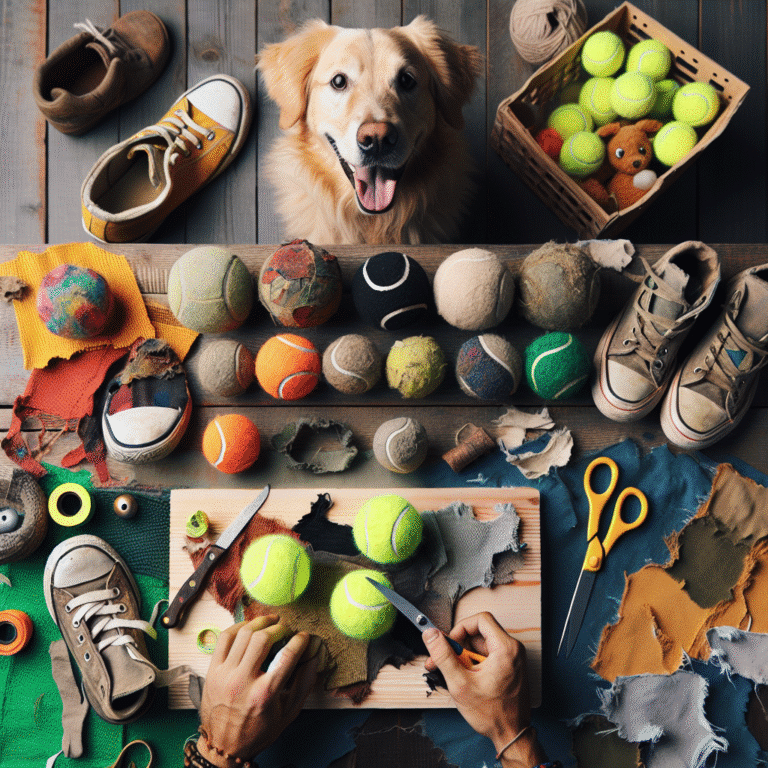 DIY tennis ball dog toys from scrap materials